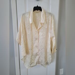 Vintage Victoria's Secret Gold Label Jacquard Pajama Top Champagne Ivory M/L
